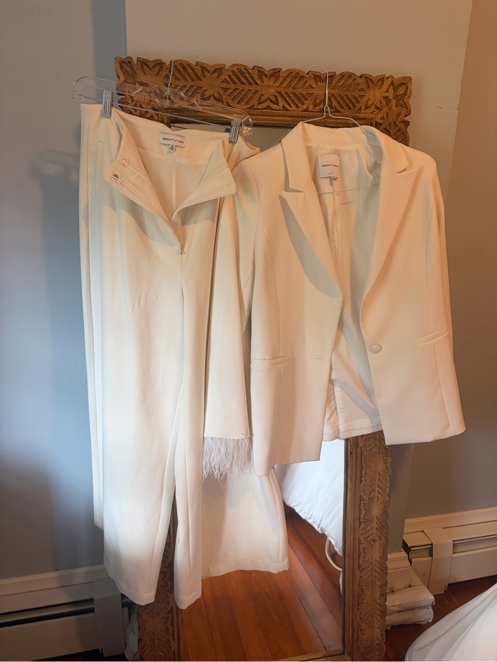 Gibson Latimer Cream Blazer and Feather-Trim Suit Set